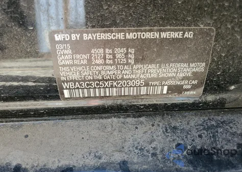 2015 BMW 320 I xDrive из США, поврежденный, VIN WBA3C3C5XFK203095